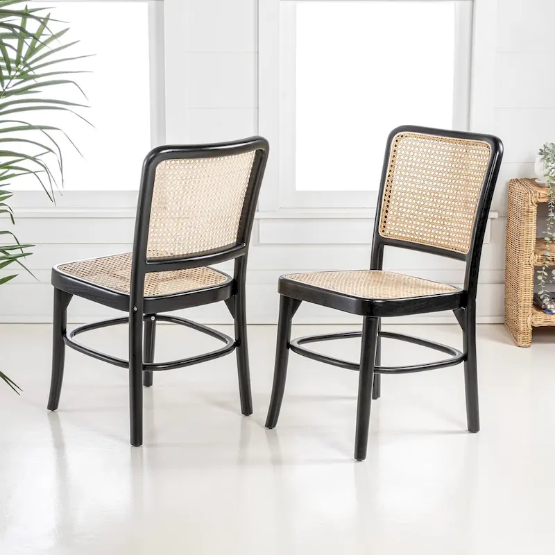 Mid-Century Wood Rattan Dining Chair - Natural