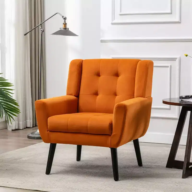 Okak Accent Chairs for Bedroom, Modern Soft Leather Material Ergonomics Accent Chair Living Room Chair, with Black Legs For Indoor Home