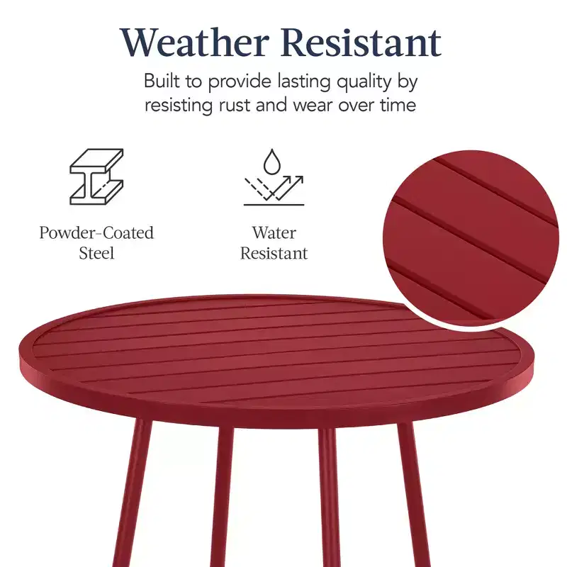 Best Choice Products 3-Piece Steel Patio Bar Height Round Bistro Set w/ Backless Stools, Slatted Design