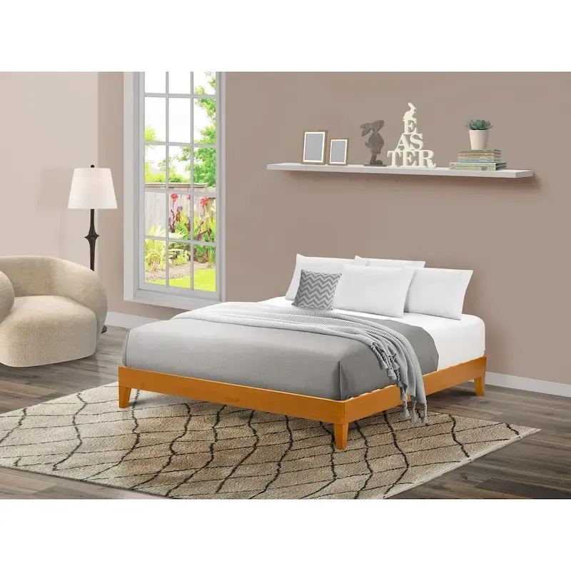 King Platform Bed Frame with 4 Solid Wood Legs & 2 Extra Center Legs
