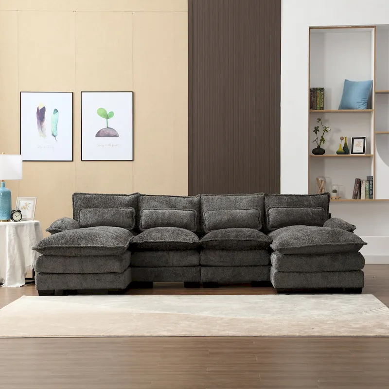 Gray Modern Large Modular U-Shape Sectional Sofa with Removable Cushions and Throw Pillows