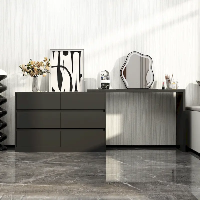 Rotating Makeup Vanity Desk with 6 Drawers