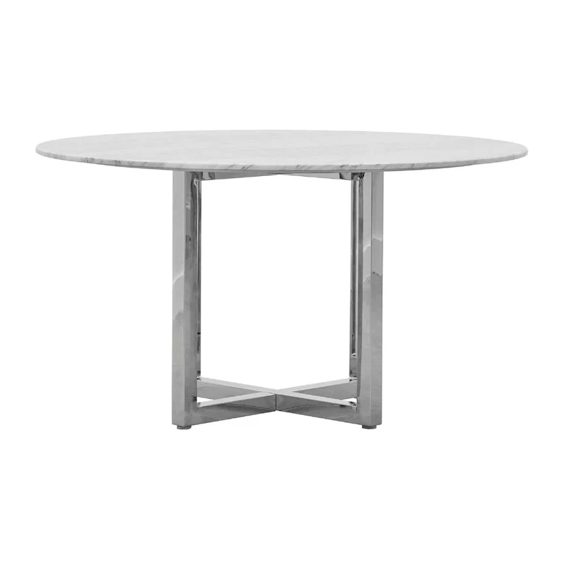 48-Inch Round Dining Table with Marble Top and Chrome Cross Base