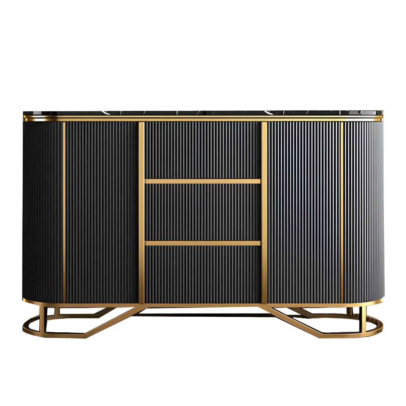 Luxury Curved Wooden Buffet Table with Drawers in Dark Gray