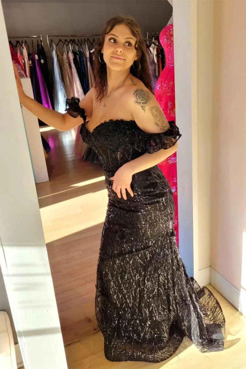 Yellow Ruffle Straps 3D Flower Mermaid Long Prom Dress