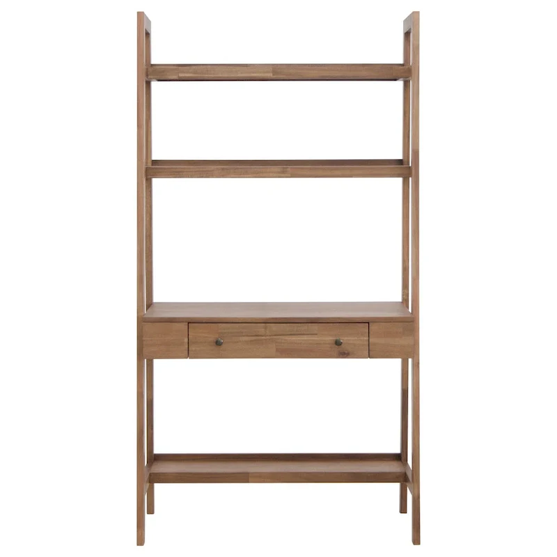 Brown Wall-Mounted Desk with Open Shelf & Drawer – Single