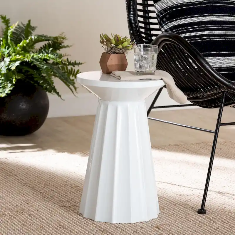 Metal Side Table - White/Black, Scalloped Design, Single User
