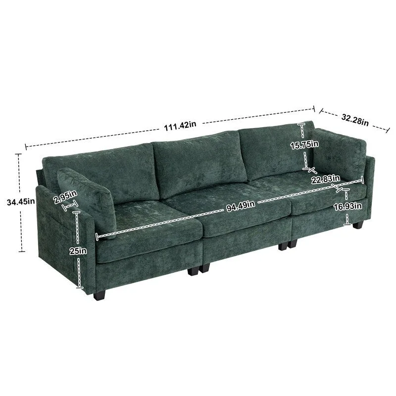 111.42  Chenille Upholstered Three Seater Sofa