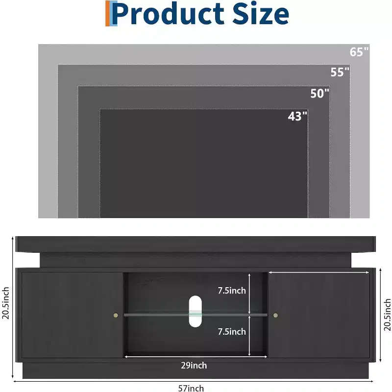 63'' TV Stand, Entertainment Center with Storage and Adjustable Shelf, Modern Media Console for Living Room