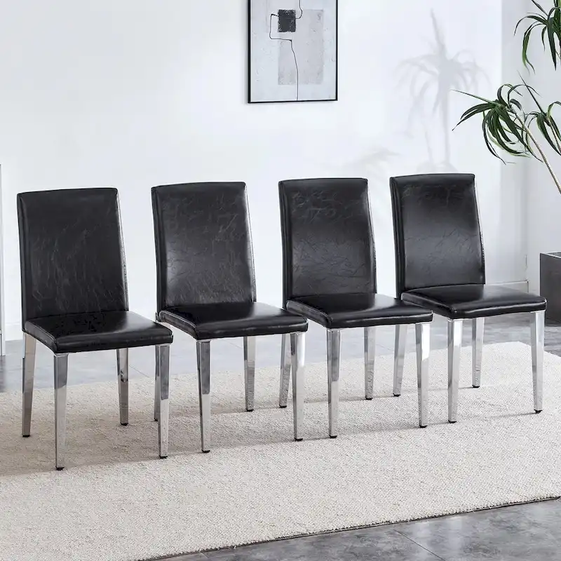 Dining Chairs Set of 4,Modern Kitchen & Dining Room Chairs,Faux Leather Cushion Seat Metal Legs