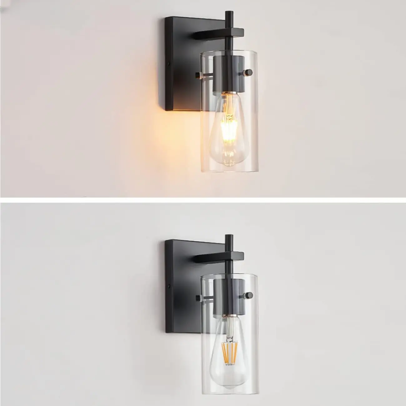 Industrial Cylinder Glass Vanity Light Fixture Hardwired