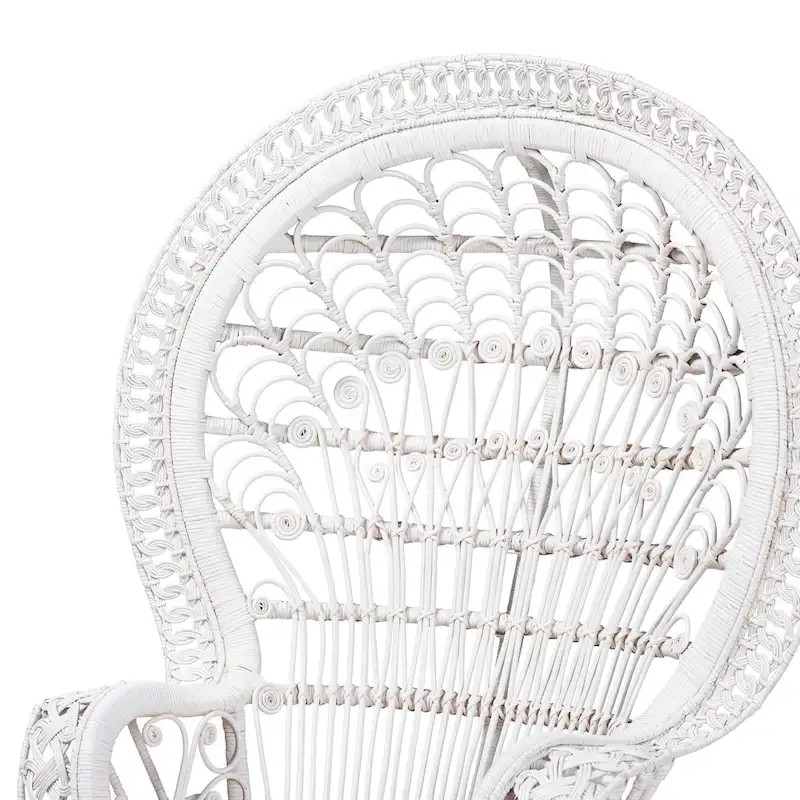 Kallima Modern Bohemian White Natural Rattan Peacock Chair