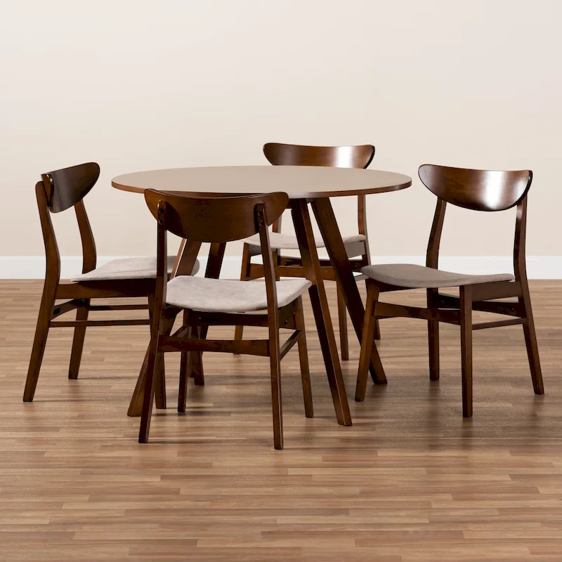 Solid Wood Dining with Half-Round Legs, 4 Chairs & Bench – Natural / Grey, Seats 6