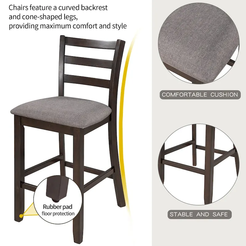 5-Piece Counter Height Wooden Dining Table Set with 4 Chairs & Shelf