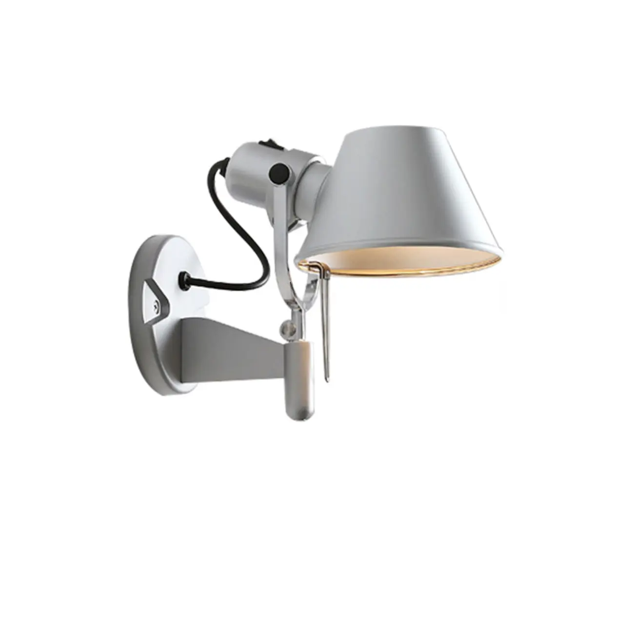 Industrial Metal Silver and Black Swing Arm Wall Light with Shade