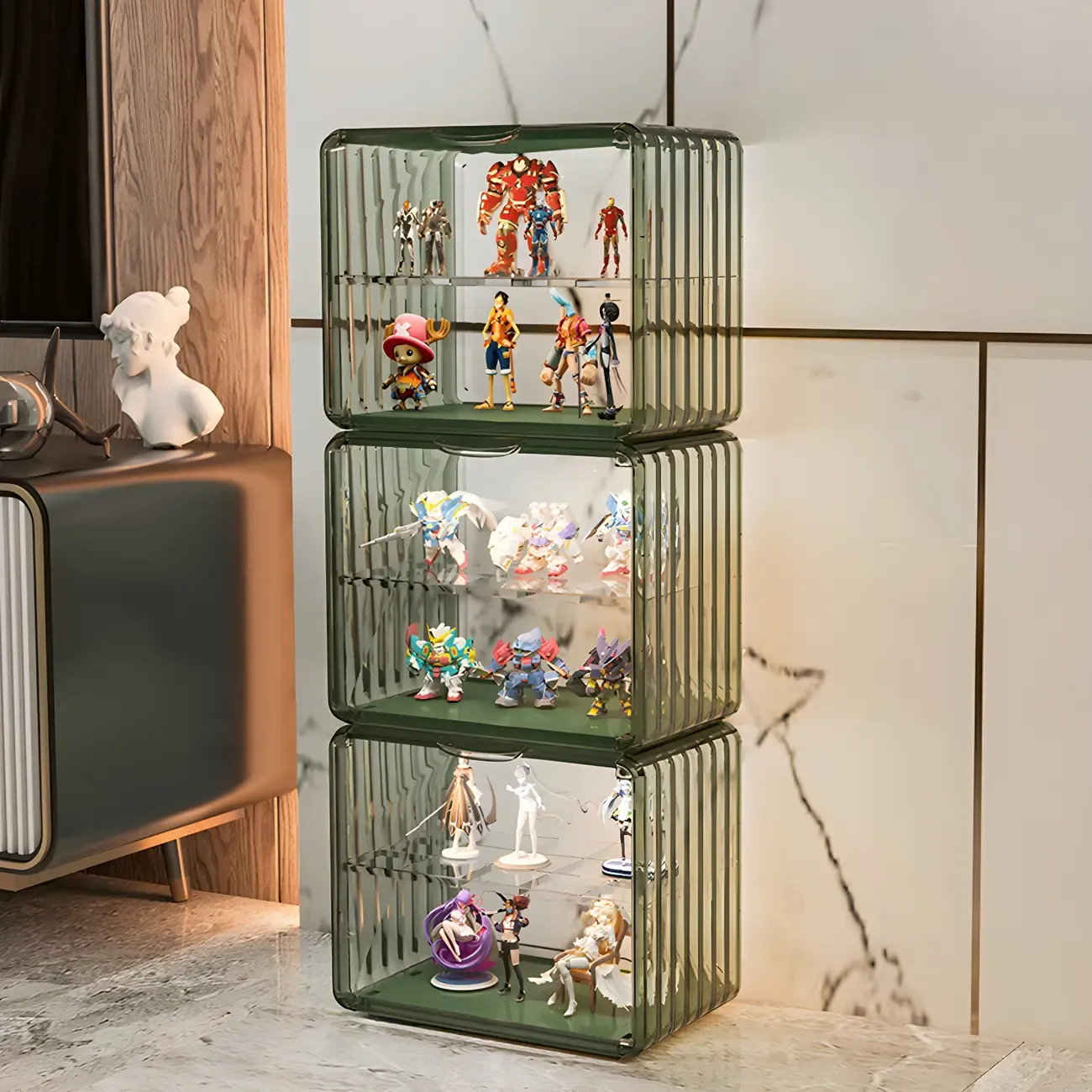 Stylish Stackable Green Clear Acrylic Display Cabinet