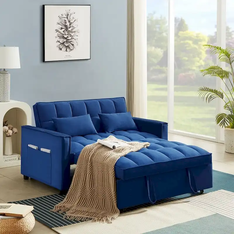 Velvet Convertible Loveseat Sleeper Sofa Couch with 2 Pillows
