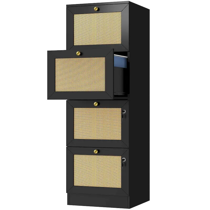 Moasis 15-inch Deep 4 Drawers Rattan Vertical File Cabinet with Lock