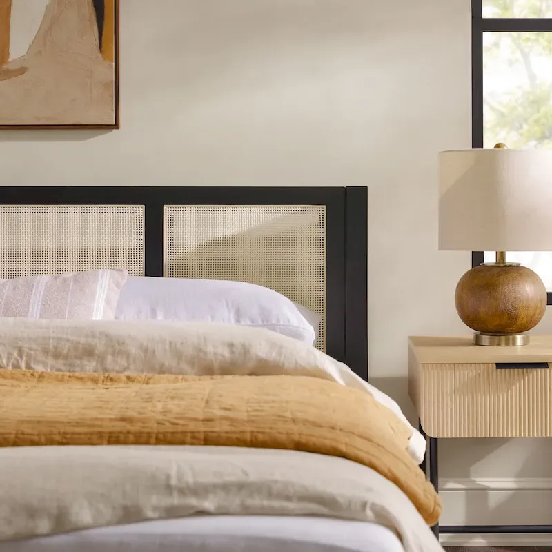 Middlebrook Designs Boho Solid Wood Rattan Headboard King Bedframe