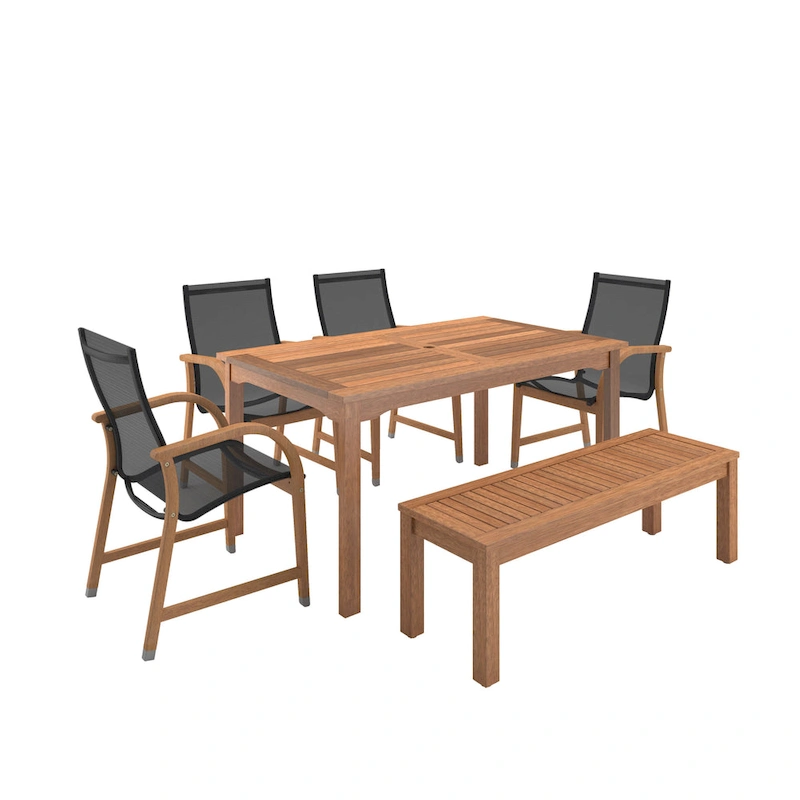 Amazonia 6pc Outdoor Patio Wood Dining Set - Bench and Chairs