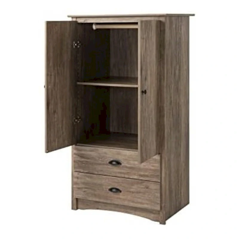 FarmHome Rustic 2 Drawer Bedroom Storage Armoire Grey Oak - 31.5 inches W x 22 inches D x 58.7 inches H