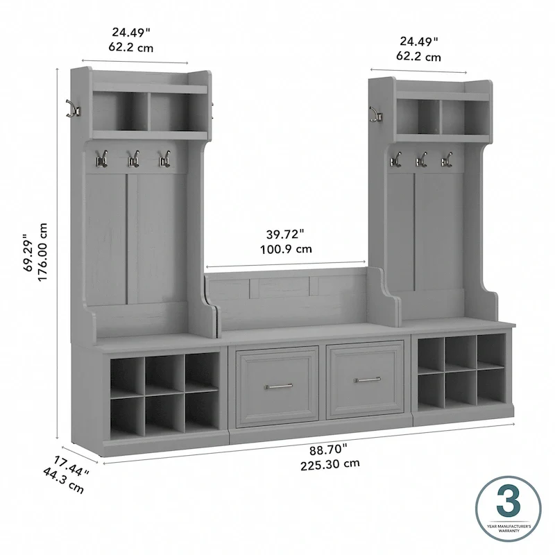 Entryway Hall Tree & Shoe Bench Set, White Ash/Gray/Brown/Black, Single