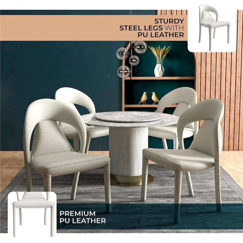 Solace Modern Dining Chair in Upholstered Leather with Steel Frame & Legs by LeisureMod