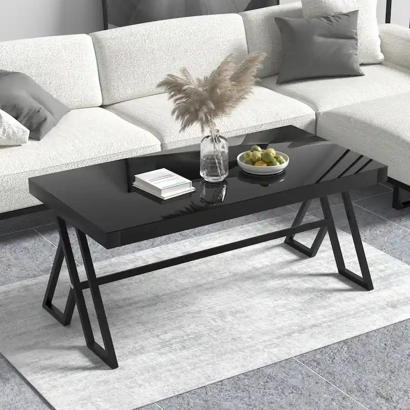 46  Tempered Glass Tabletop Metal Wrough Coffee Table Living Room