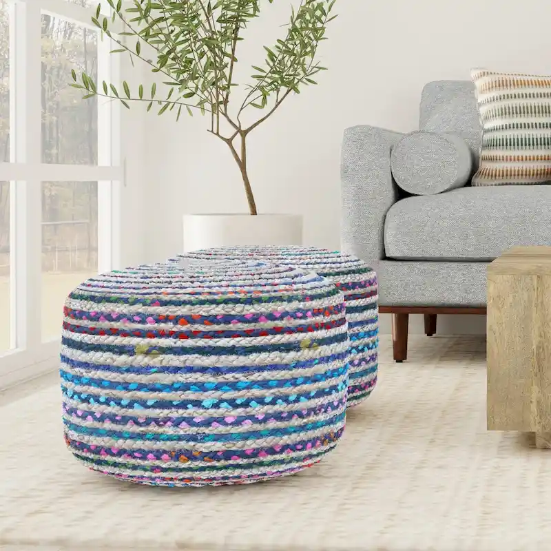 WYNDENHALL Mattise Boho Round Pouf in Braided Jute