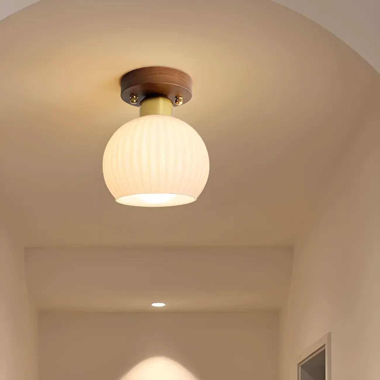 Modern Creamy 1-Light Glass Dome Semi Flush Ceiling Light