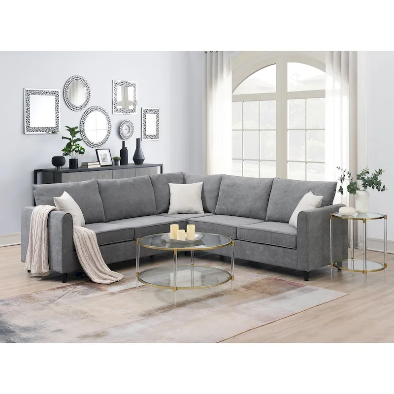 [VIDEO provided] [New] 91*91 Modern Upholstered Living Room Sectional Sofa, L Shape Furniture Couch with 3 Pillows