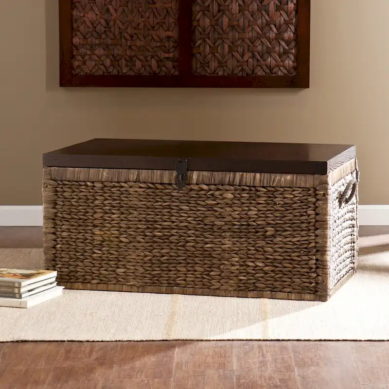 Espresso Wicker Storage Trunk Coffee Table