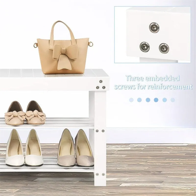 Bamboo Shoe Rack Bench - 27.6D x 10W x 17.6H