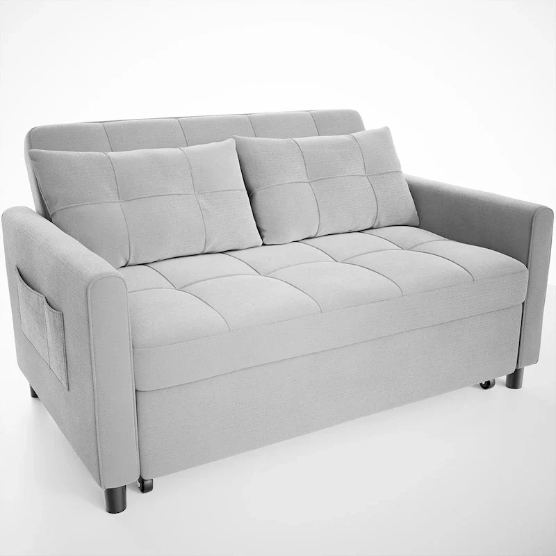 Grey Convertible Sleeper Loveseat with Pull-Out Bed