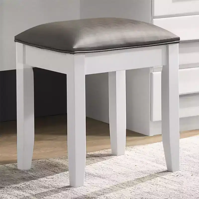 Simple Relax PU Upholstered Vanity Stool in Metallic and Glossy White