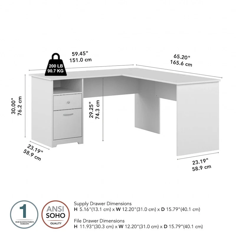 Cabot 60W L-Desk with Hutch and Drawers by Bush Furniture