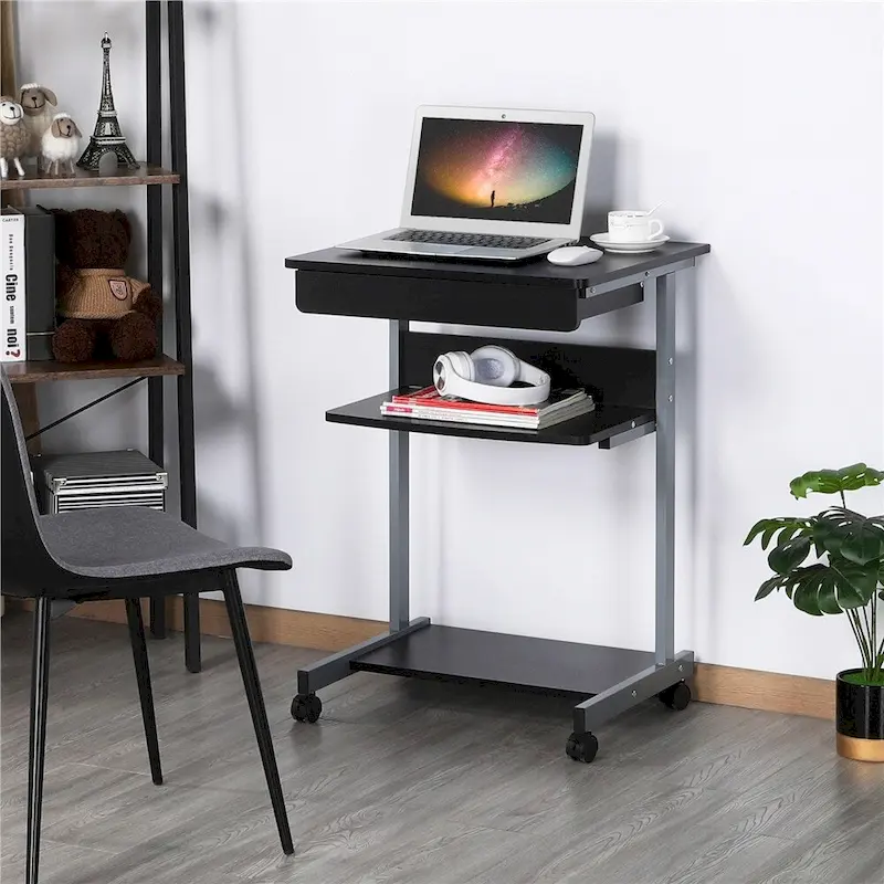 Yaheetech Rolling Computer Desk Table Tray Desk with Drawer and Shelf
