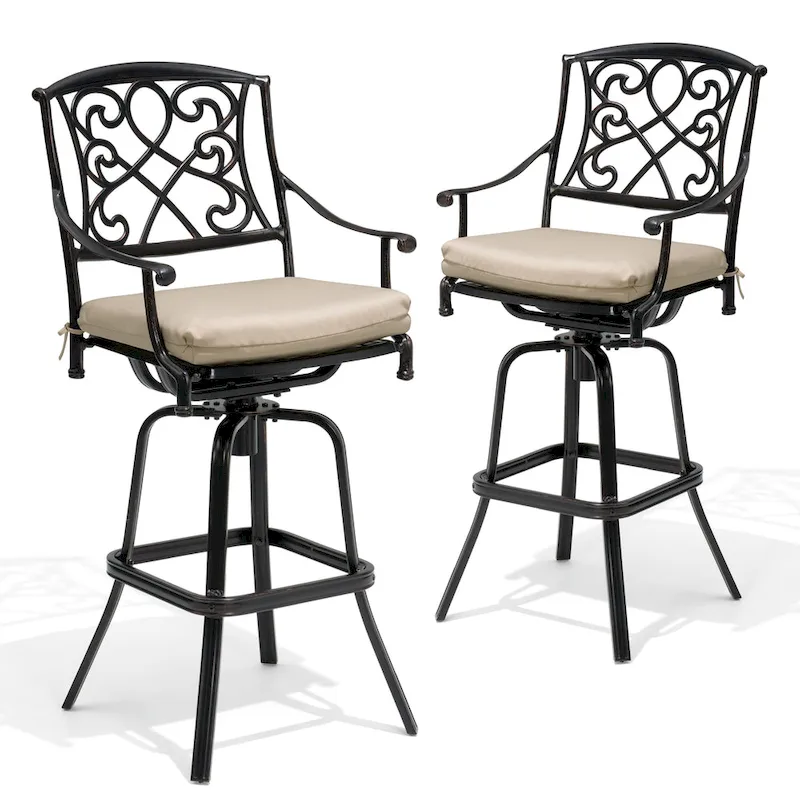 Pellebant Patio Aluminum Swivel Bar Stool with Sunbrella Cushion