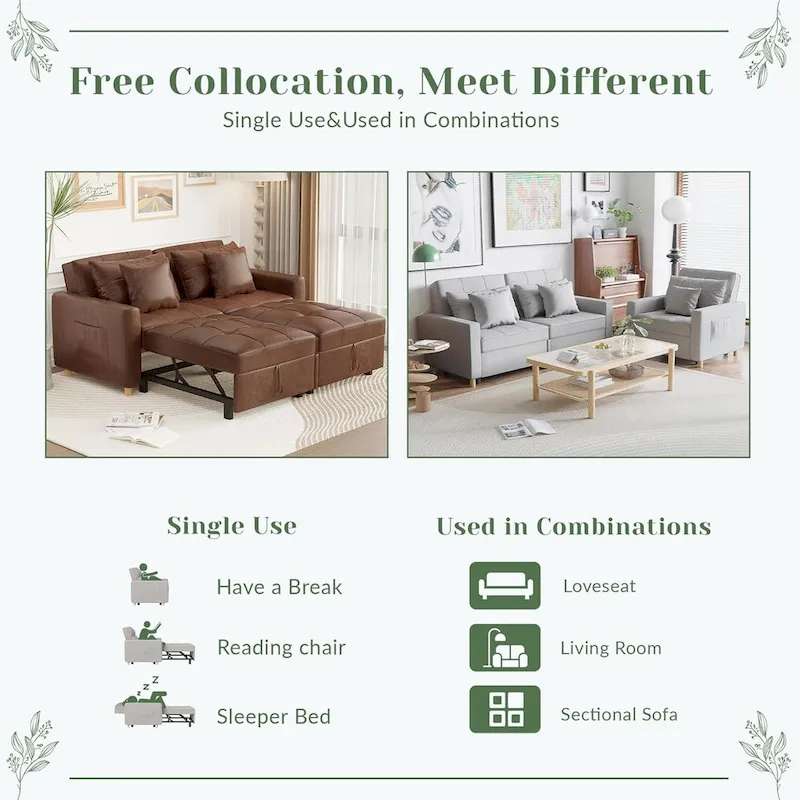 Double Sleeper Chair Bed with Adjustable Backrest