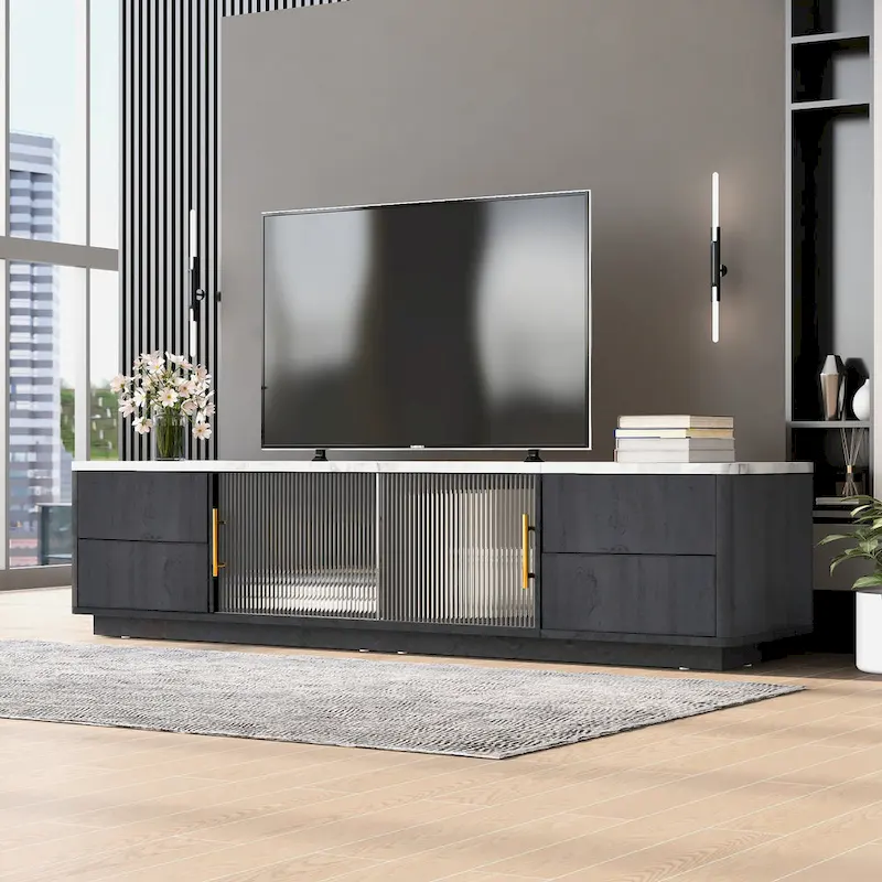 62.9-Inch TV Stand with 4 Drawers & Large Cabinet – Black & White, Fits TVs Up to 70
