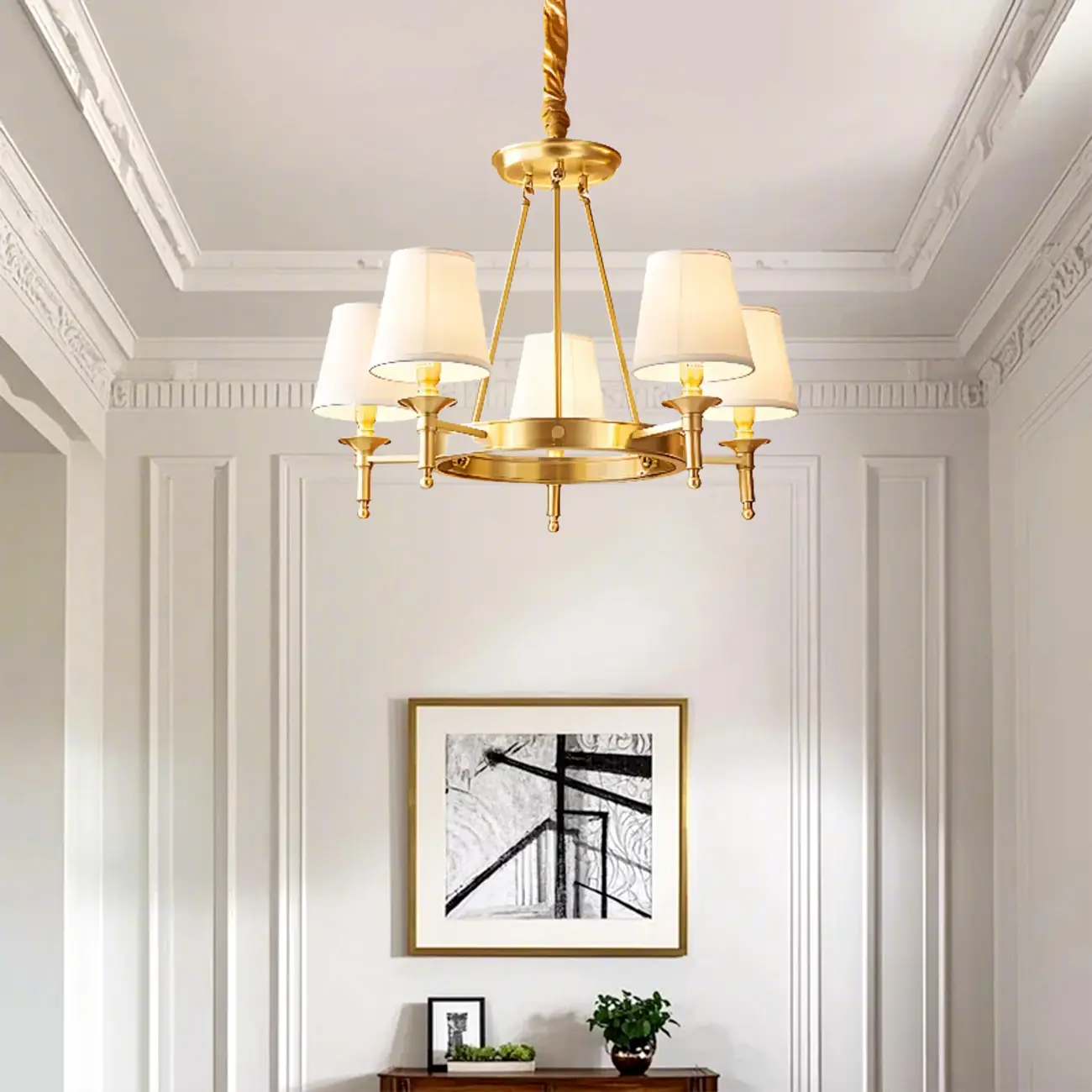 Multi-light Elegant Gold Chandelier with Fabric Shade