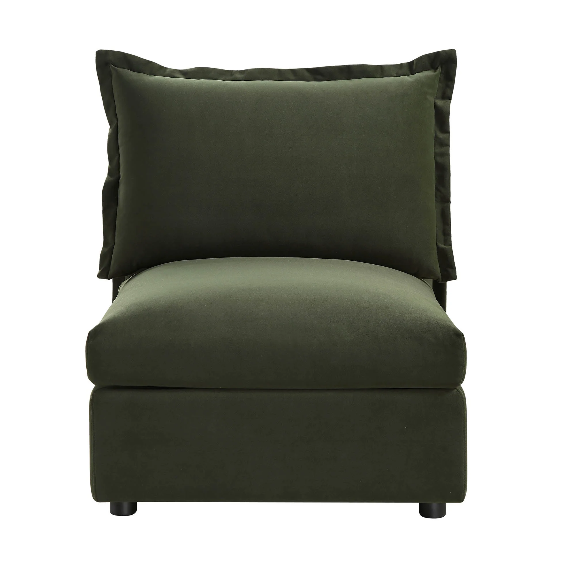 Pillow Edge Moss Green Velvet Sectional Sofa, 1 Seater Armless