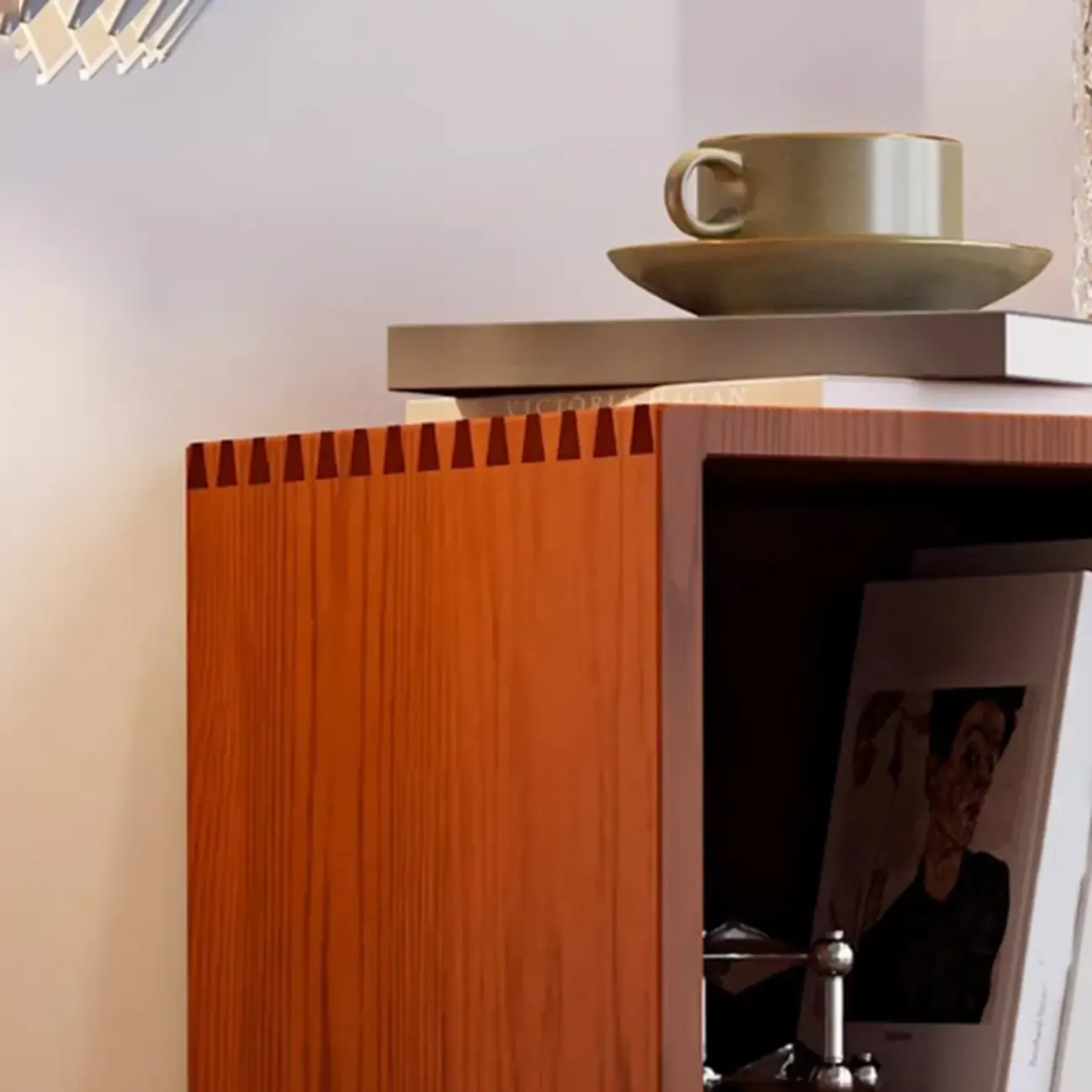 Living Room Brown Wooden Metal Legs Accent Cabinet