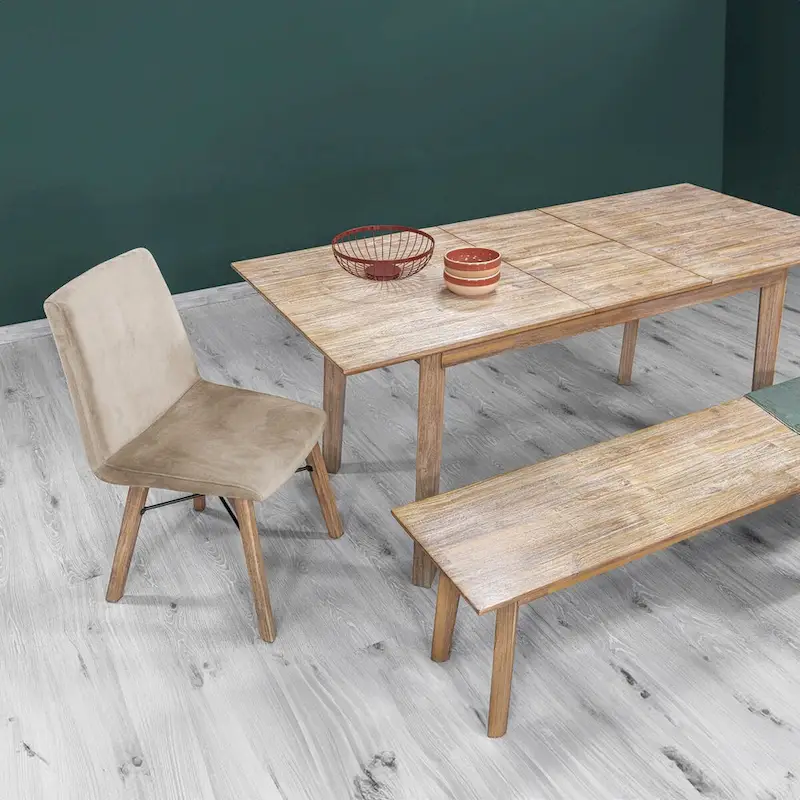 Light Brown & Grey Acacia Wood Bench, Steel Brushed, Seats 2–3