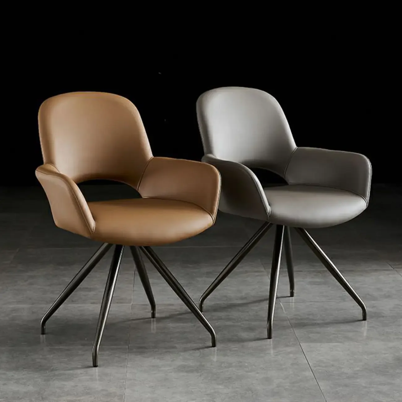 Grey Faux Leather Swivel Arm Dining Chair