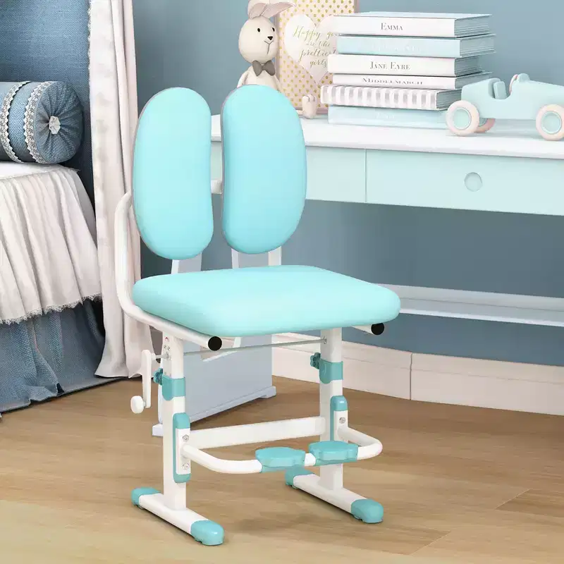 Costway Height-Adjustable Kids Desk Chair with Double Back Support & Rotatable Footrests Blue/Pink