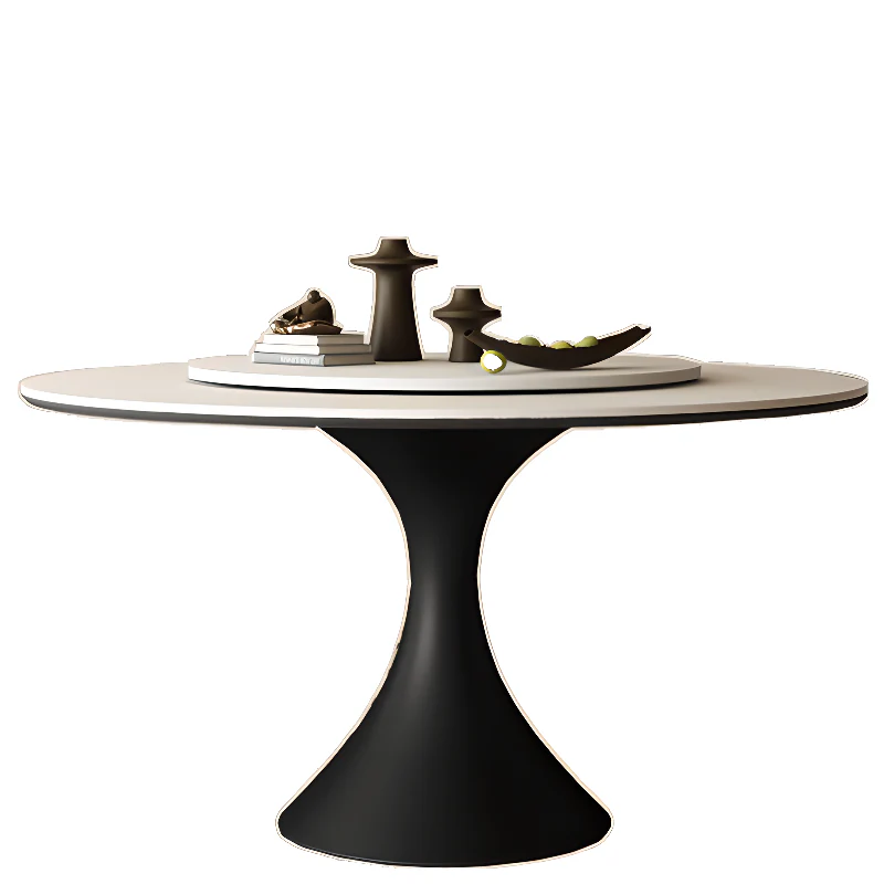 Modern Black Pedestal White Stone Top Round Dining Table