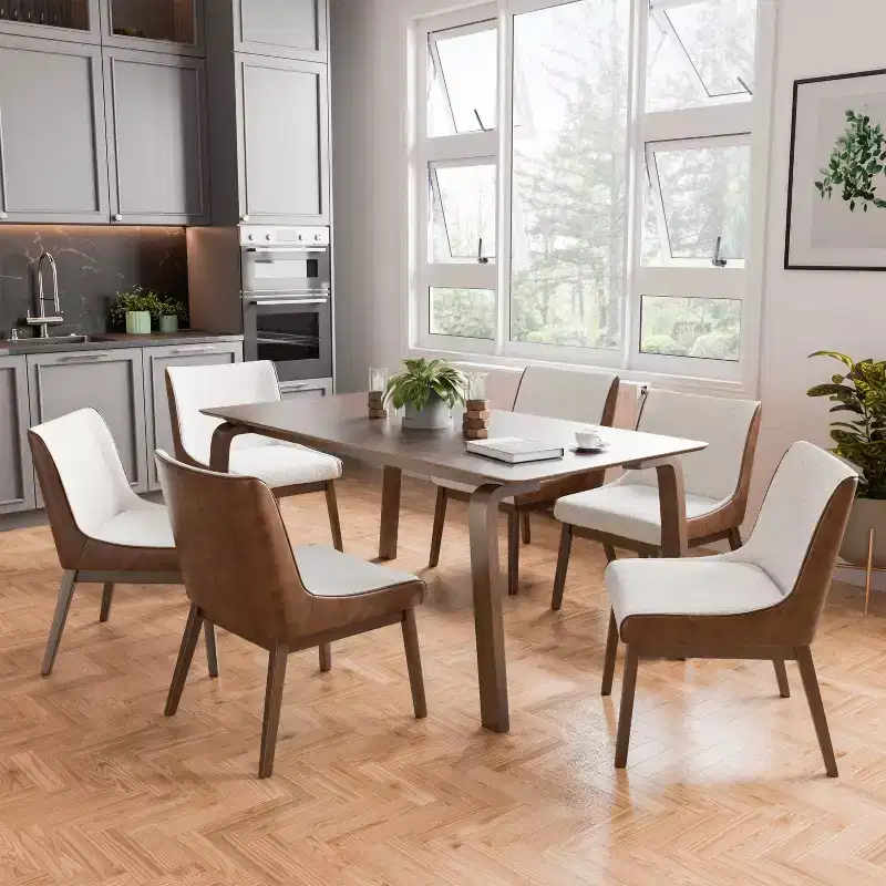 HOMES: Inside + Out 7pc Forest Wisp Mid-Century Modern Dining Room Set Walnut
