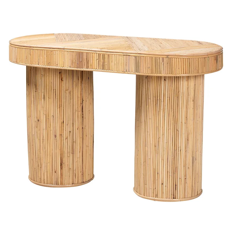 Light Honey Rattan Console Table, Bohemian Style, 1-Person
