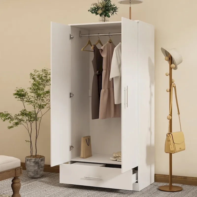 31.5 W x 66.9 H Wardrobe Armoire Cloest with Drawer In Black,White